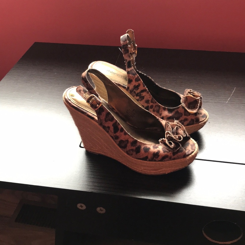 Animal print sling back wedge